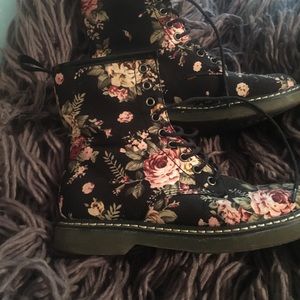 Floral Pattern Combat Boot